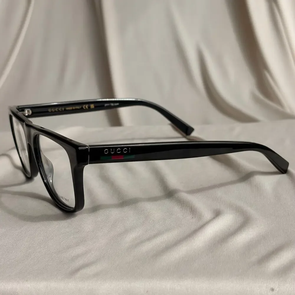 Gucci Black Square Eyeglasses - GG1117O - Red & Green Web, NIB